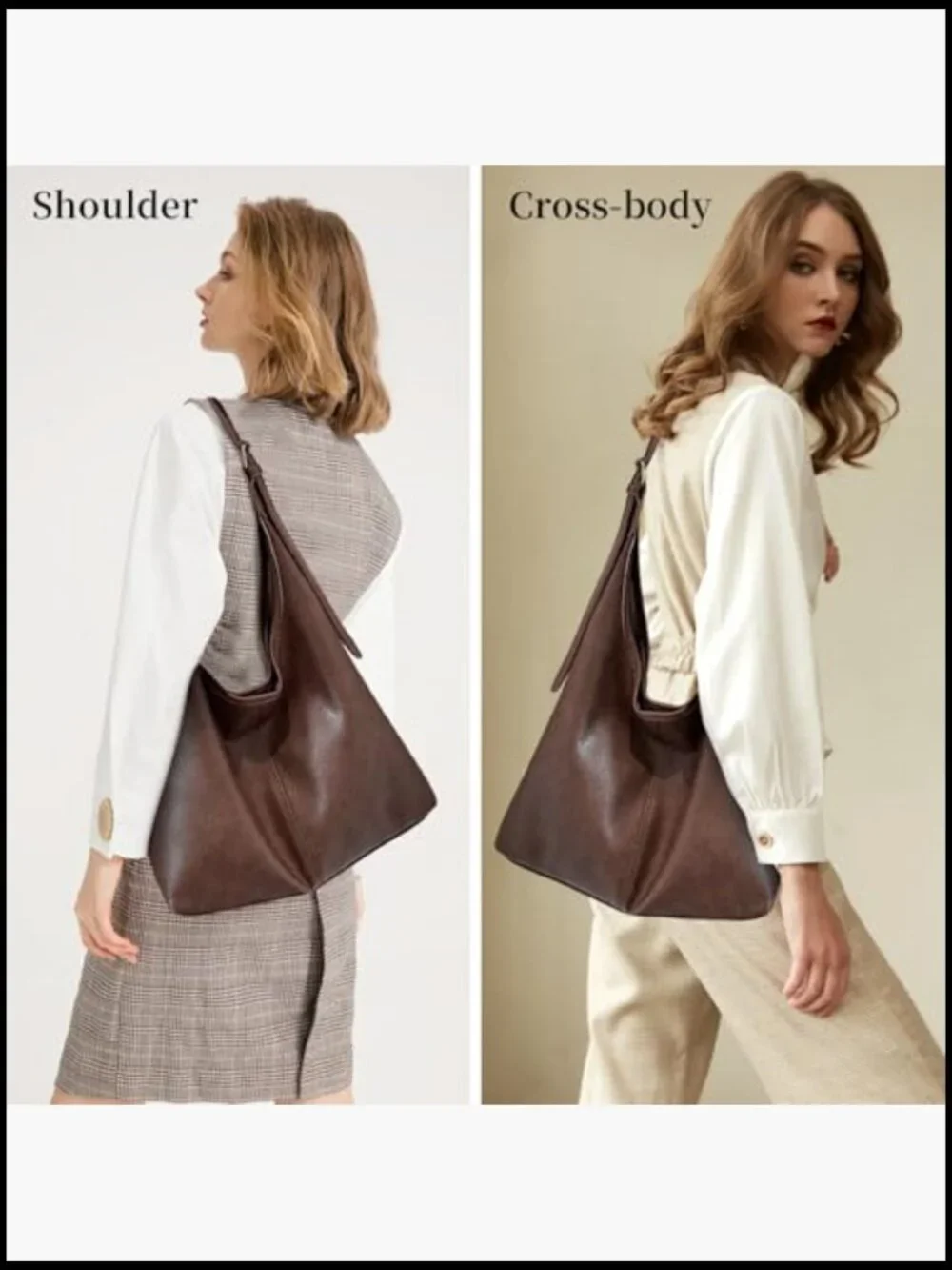 Vegan Leather Hobo Bag Set 2 Piece Slouchy Tote Crossbody Shoulder Handbag Purse